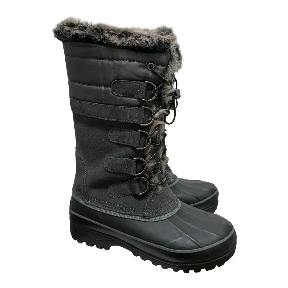 Lands End Womens Hillary Tall Snow Winter Boots US 6 EU 36 Suede Faux Fur 473063